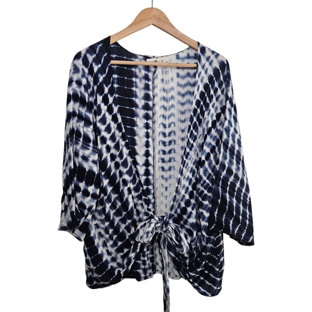 Natural Life Womens OS Tie Dye Beach Coastal Tie Front Kimono Boho Resort Beach